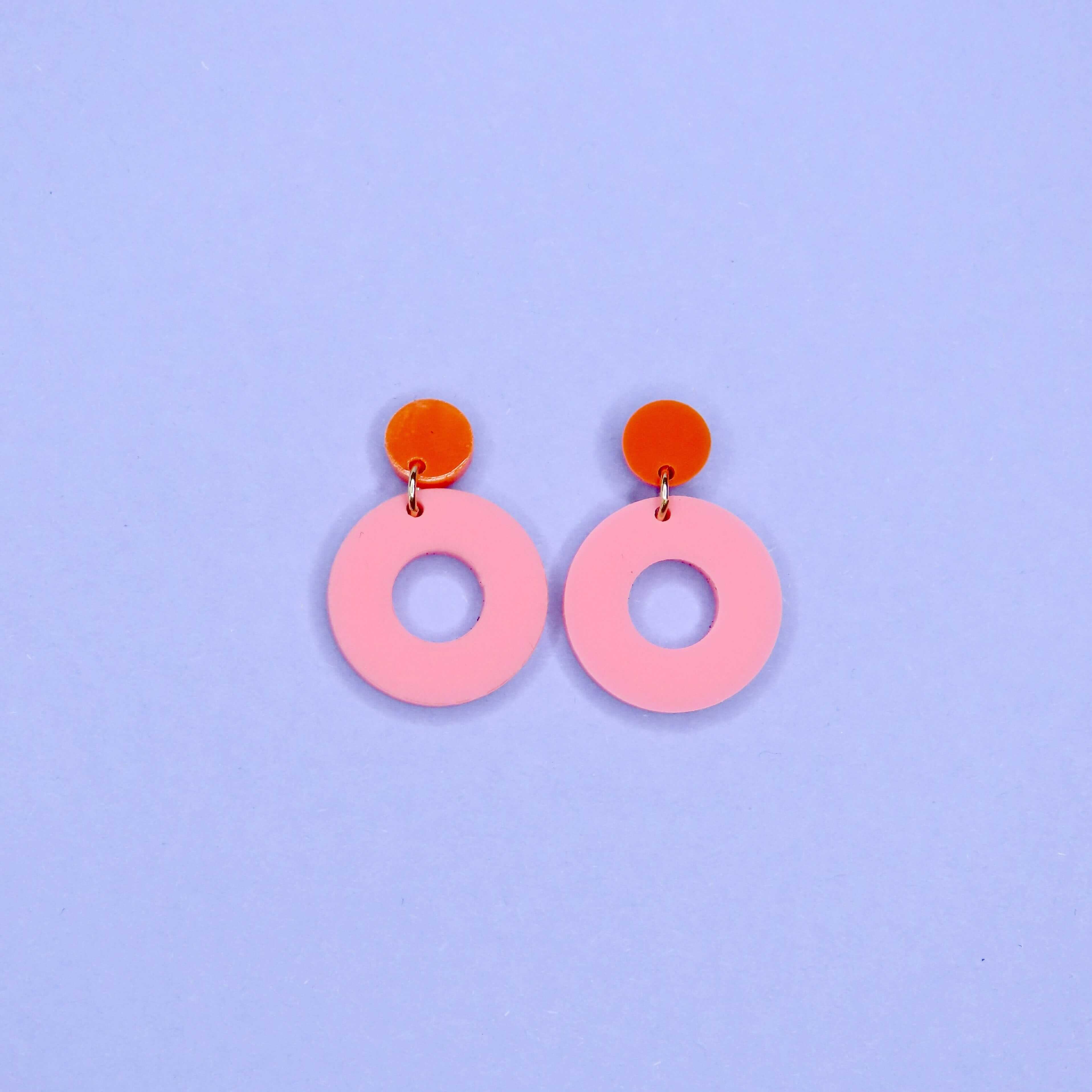 Colorblock Circle Ohrstecker in Orange & Rosa