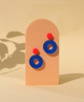 Colorblock Circle Ohrstecker in Feuerrot & Tintenblau