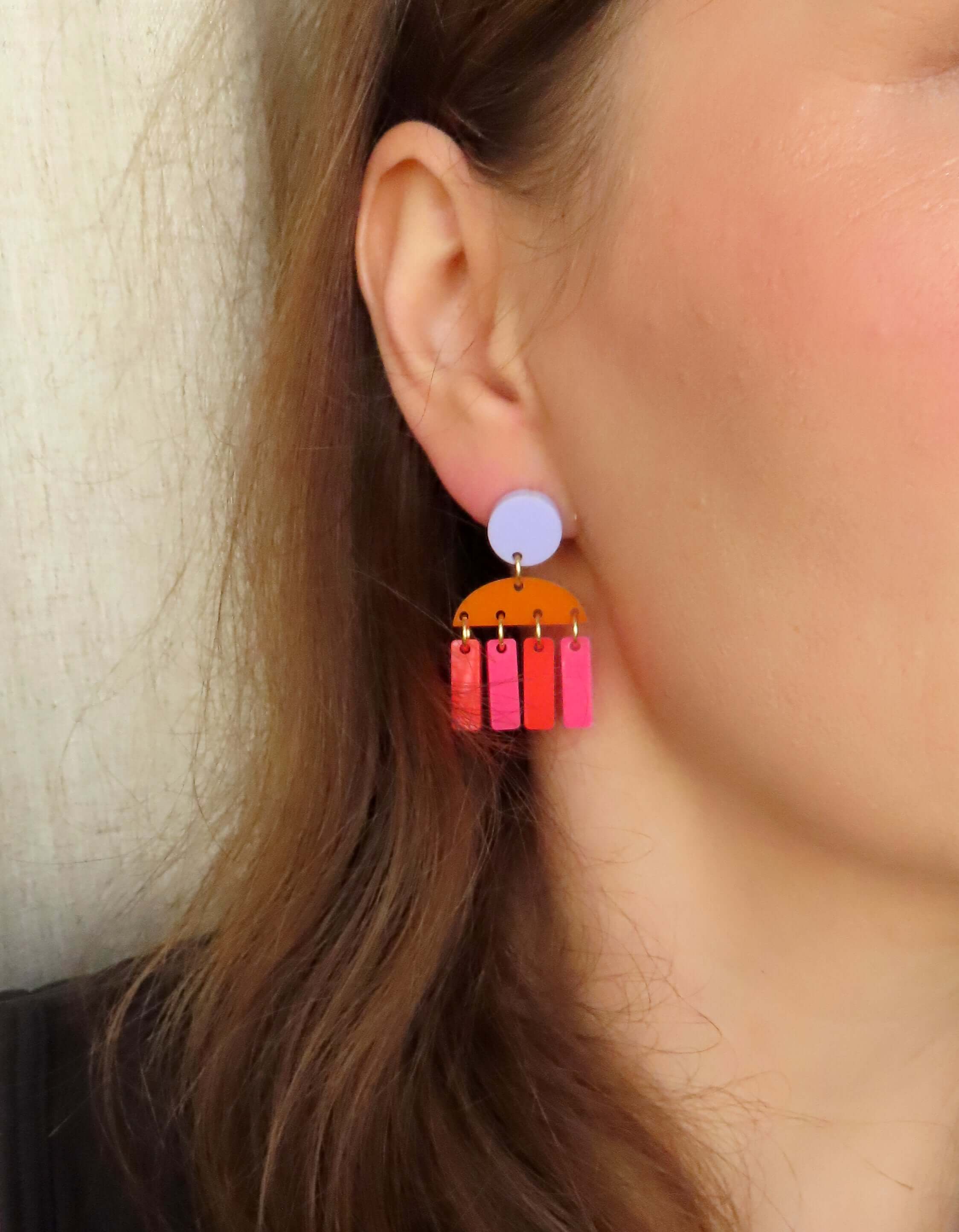 Stripes Statement Ohrringe in  Pink & Feuerrot