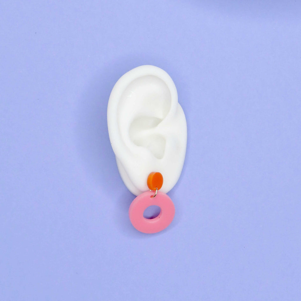 Colorblock Circle Ohrstecker in Orange & Rosa