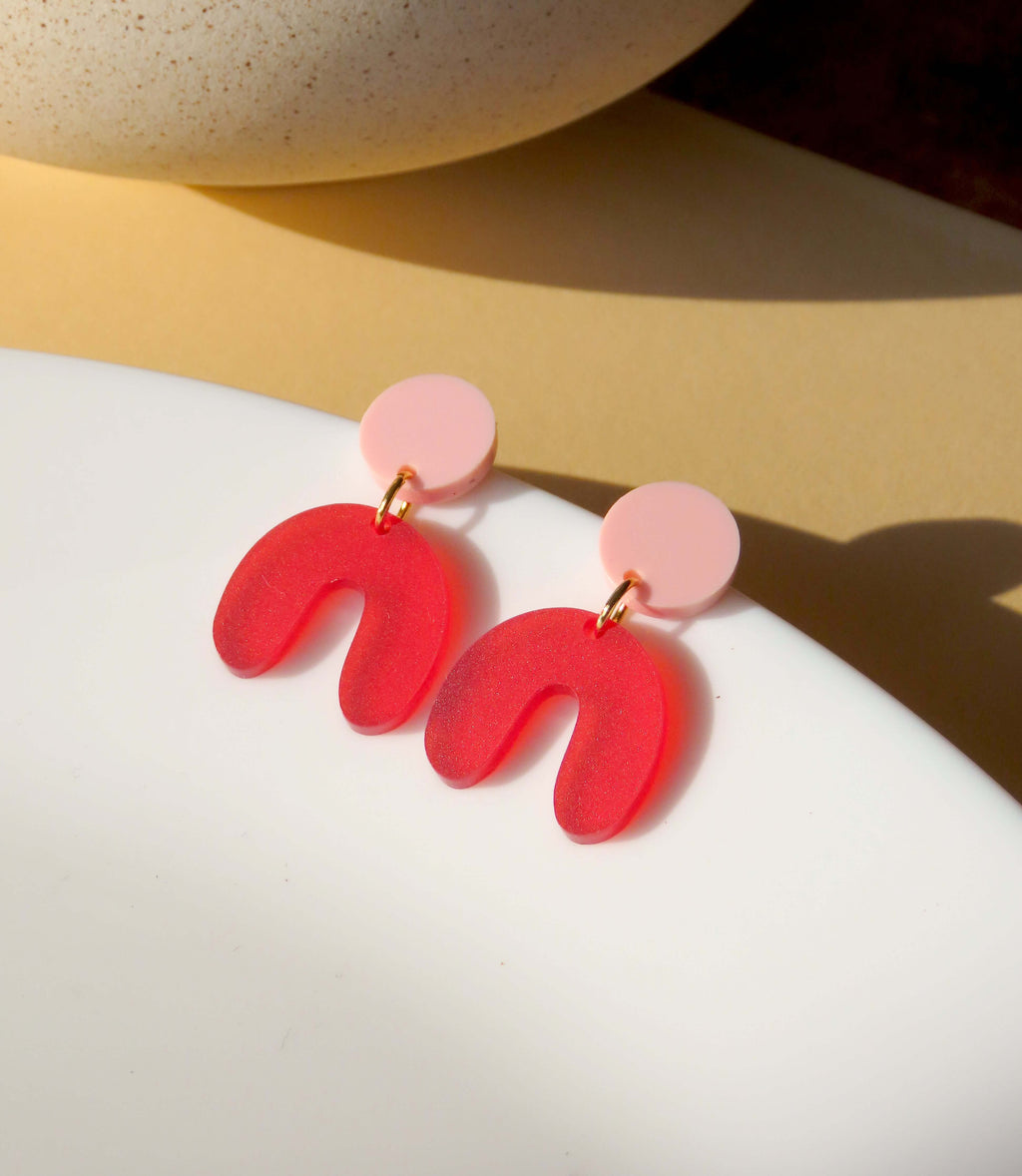 Arch Bogen Ohrringe in Rosa & Rot
